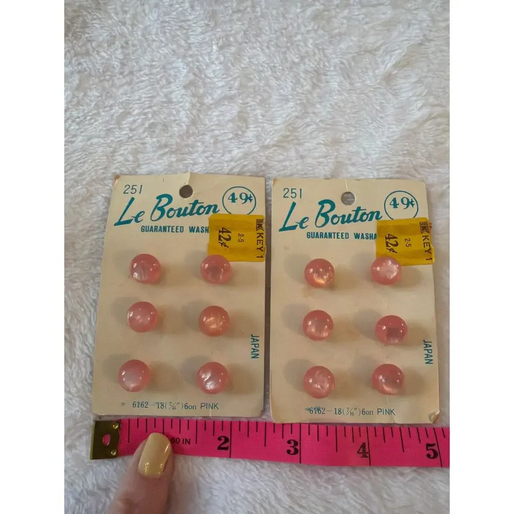 Vintage Le Bouton Pink Buttons 12 Pc Set of 2 B Blumenthal Original Cards Sewing